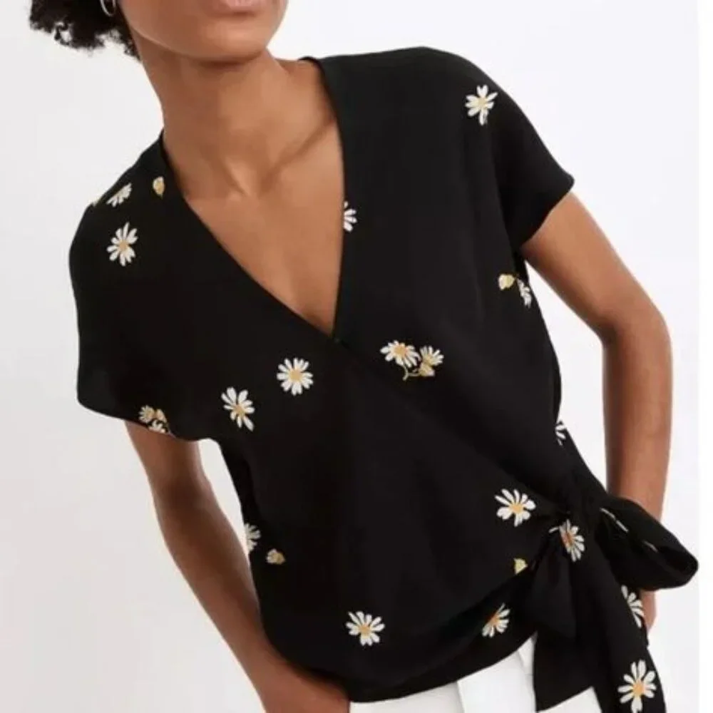 Madewell Daisy Print Cropped Wrap Top Blouse, Size Medium - Picture 1 of 2
